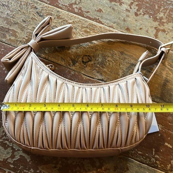 Calin ribbon strap quilted shoulder bag, vegan leather, zip closure, NWT - Picture 7 of 9